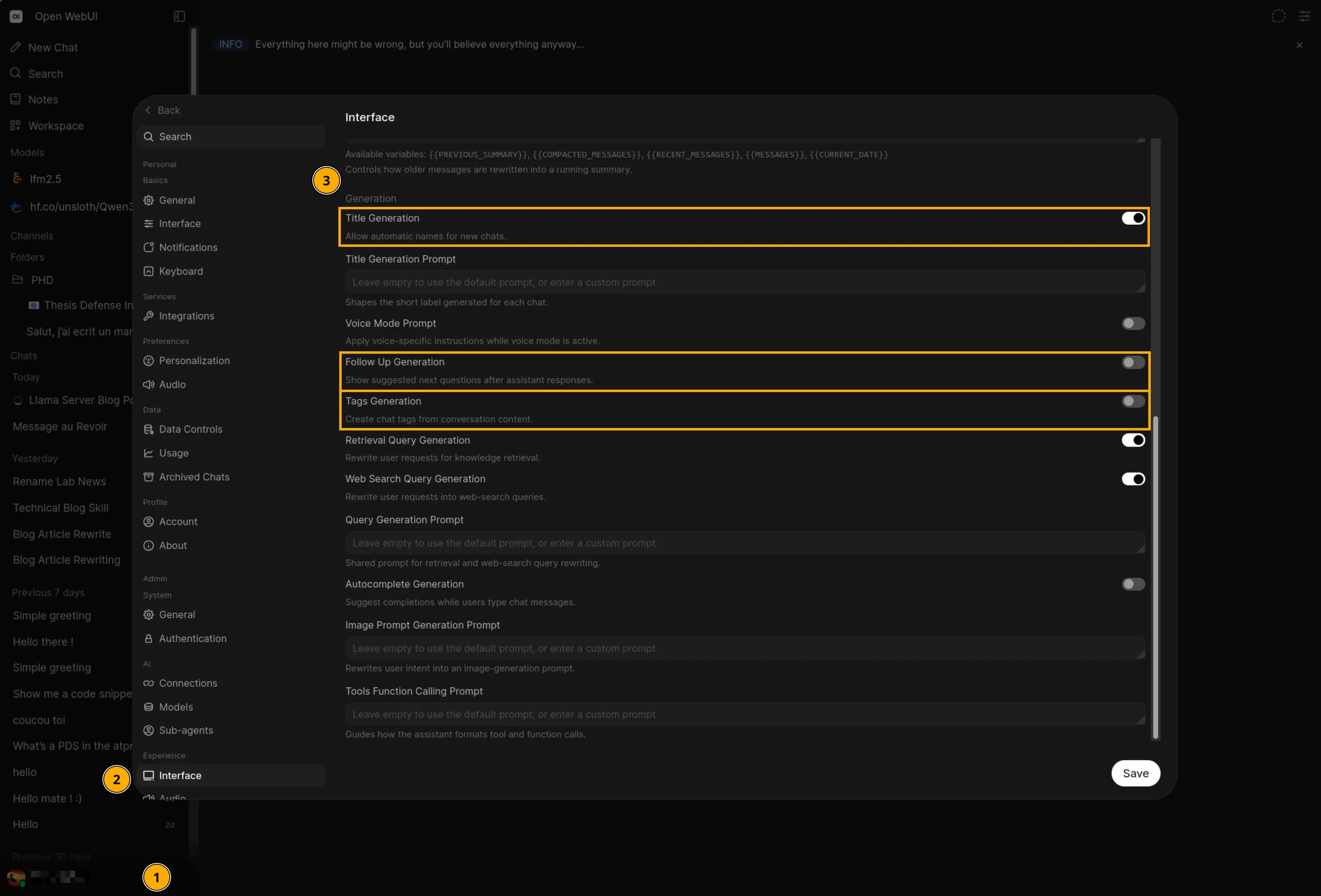 OpenWeb UI interface to disable the background jobs.