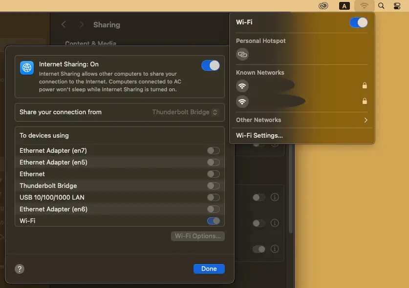 Internet sharing is enabled, but not wifi is broadcasted